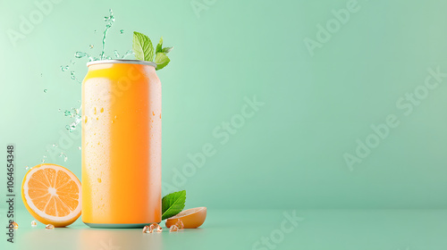 Wallpaper Mural Refreshing orange sports drink can with splashes and mint leaves Torontodigital.ca