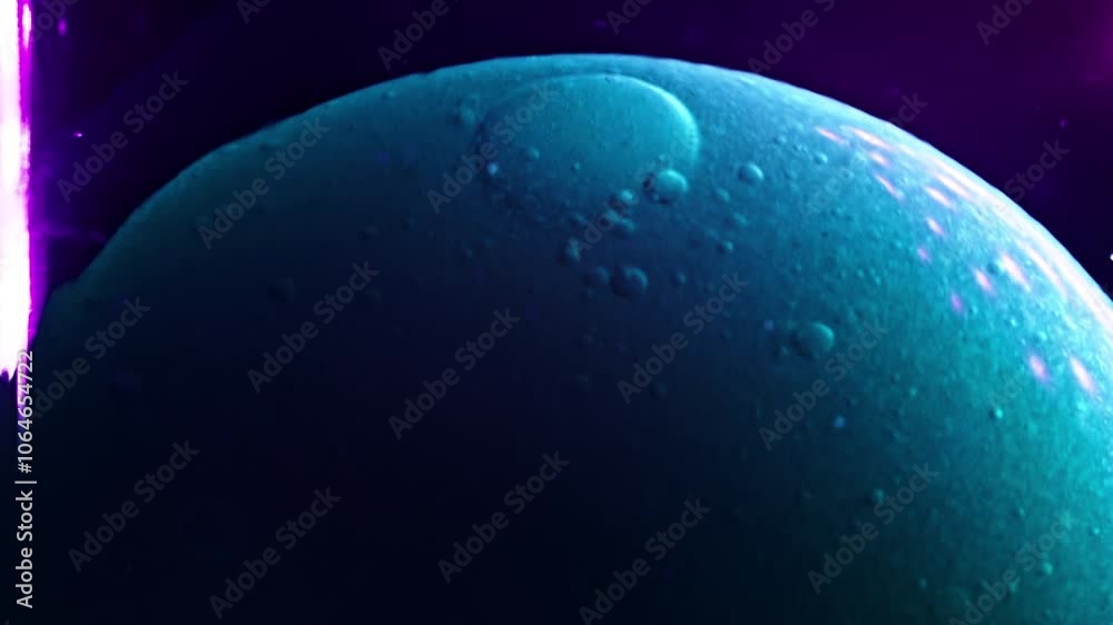 Blue and purple liquids swirl together, creating a mesmerizing cosmic effect in this macro shot Blue and purple liquids swirl together, creating a mesmerizing cosmic effect in this macro shot