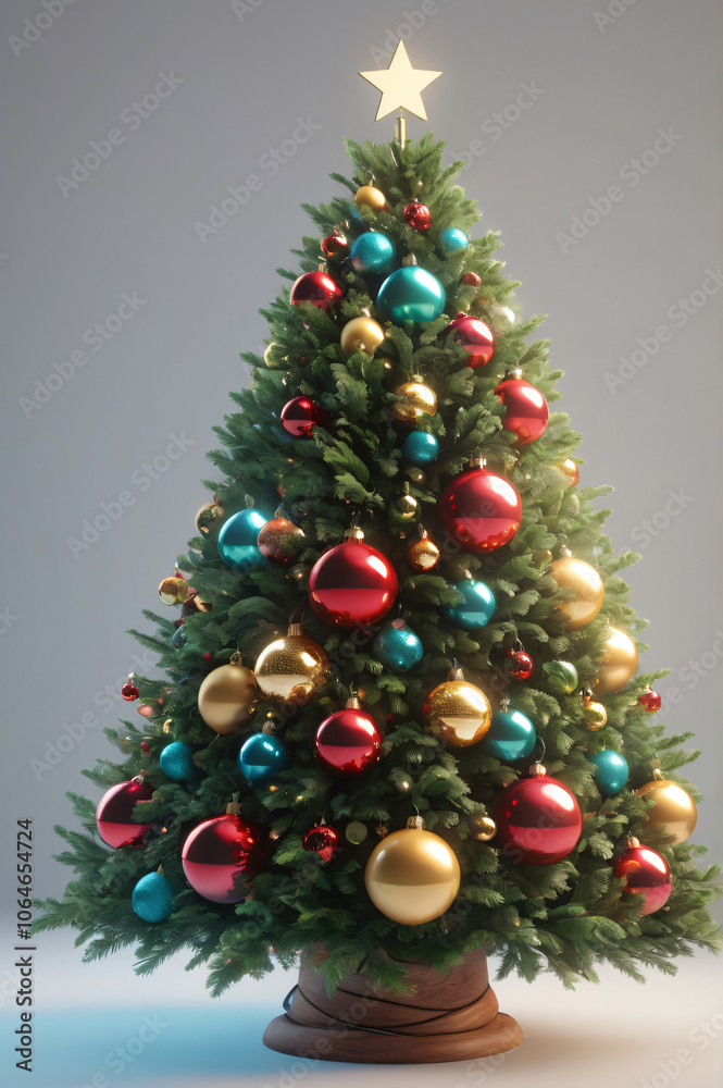 3d render of a christmas tree decorated with lights and balls, isolated 3d render of a christmas tree decorated with lights and balls, isolated