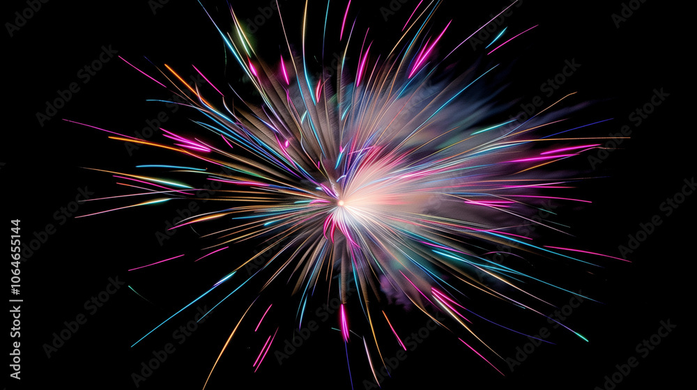Vibrant fireworks display against dark night sky symbolizing new beginnings, dynamic burst of light captured with wide-angle lens, ample copy space for text or design elements. Vibrant fireworks display against dark night sky symbolizing new beginnings, dynamic burst of light captured with wide-angle lens, ample copy space for text or design elements.