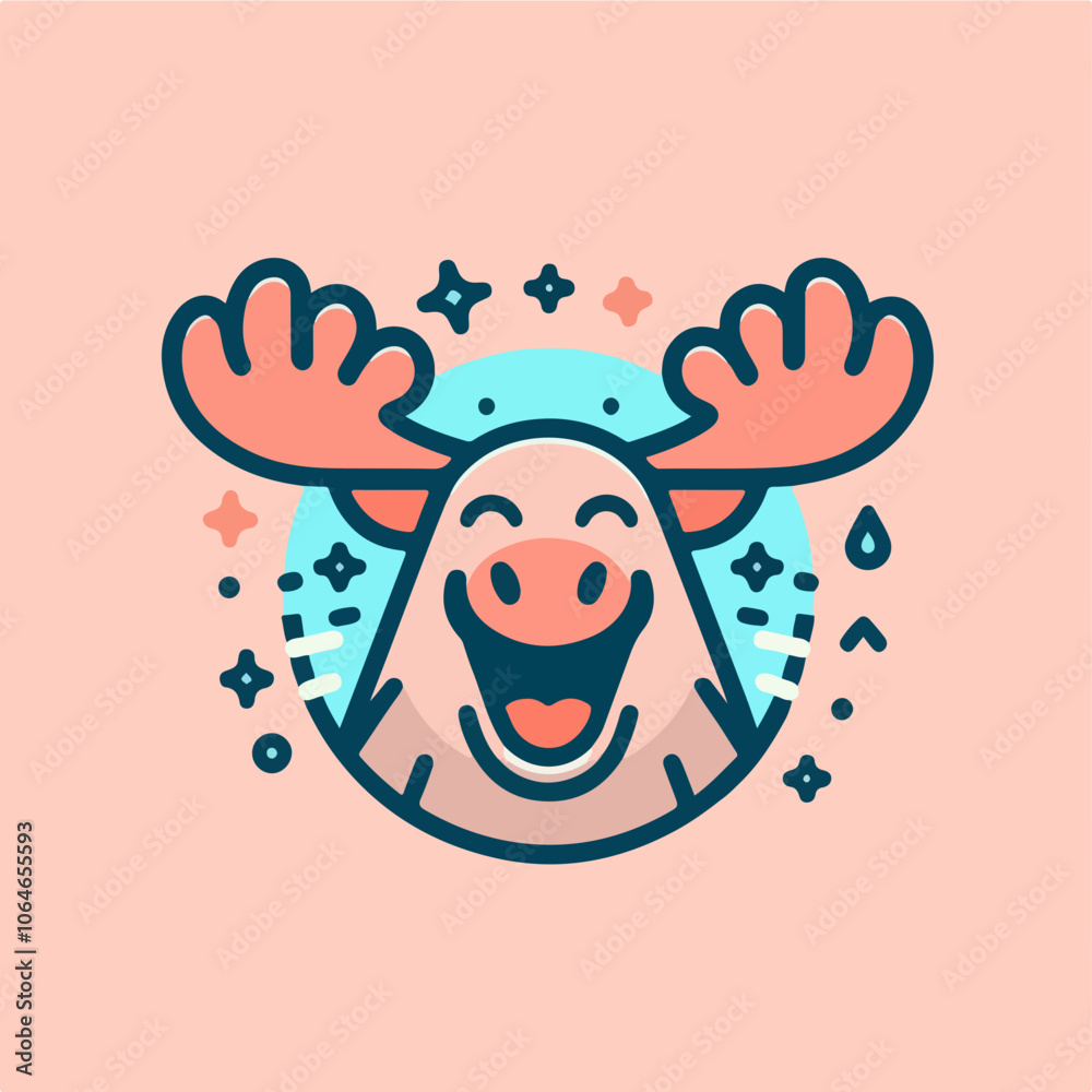 cute Laughing moose head cartoon mascot icon logo sticker tattoo. cute Laughing moose head cartoon mascot icon logo sticker tattoo.