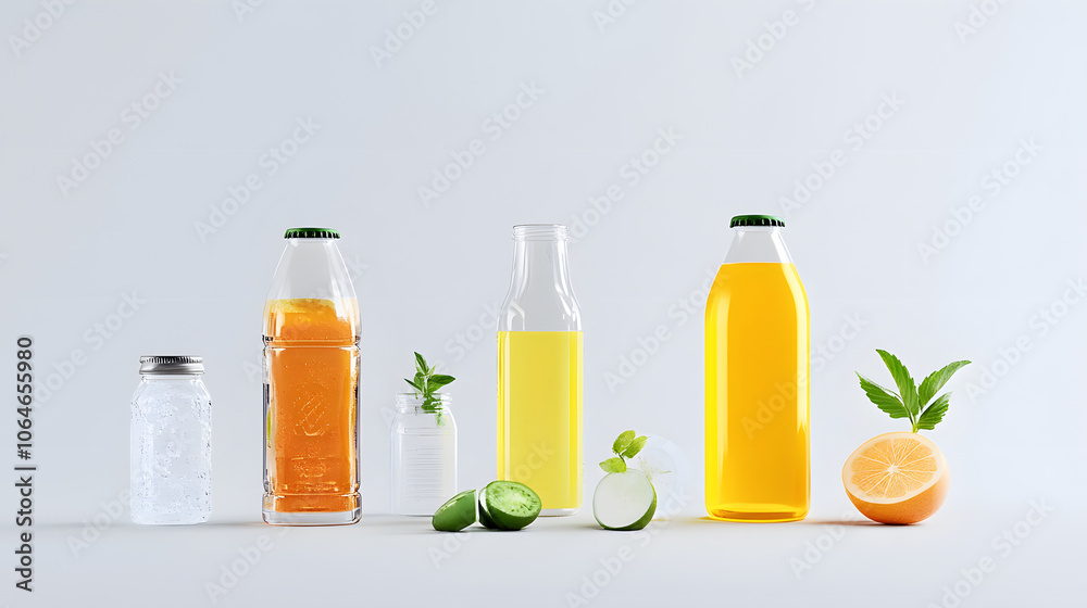 Refreshing drinks in various flavors with fruits and herbs Refreshing drinks in various flavors with fruits and herbs
