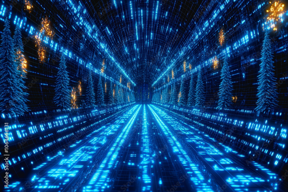 Neon Cyberpunk Tunnel with Digital Elements