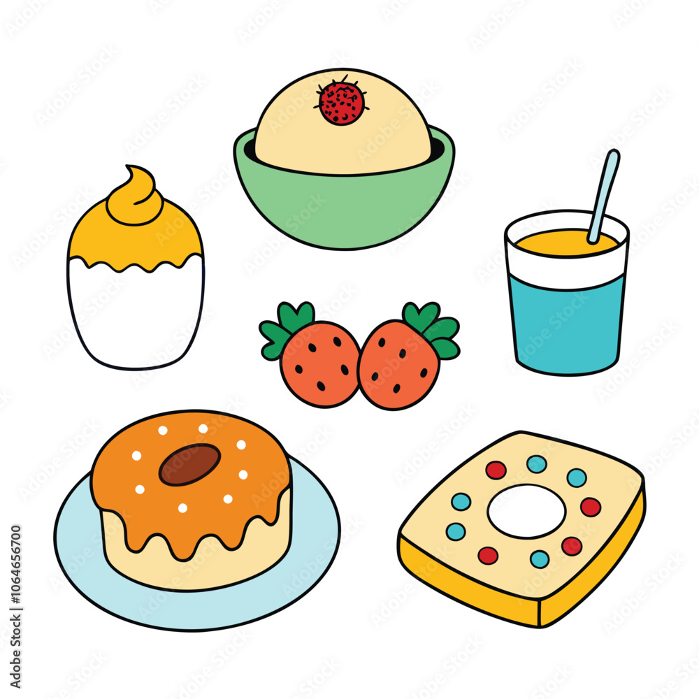 Fototapeta premium Hand drawn Breakfast food dish collection in white background