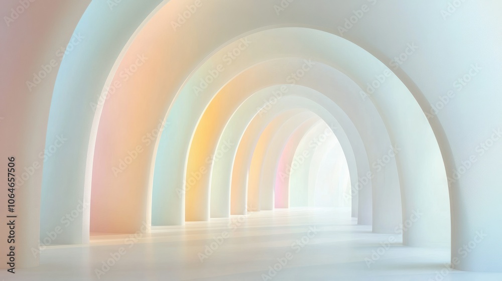 Naklejka premium Soft rainbow arch with light colors, creating a subtle and elegant design on white