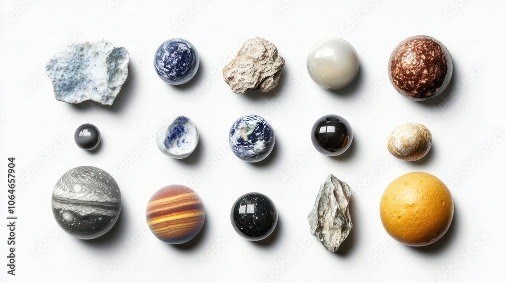 Solar system elements isolated on white, a minimalist and educational approach to outer space photography