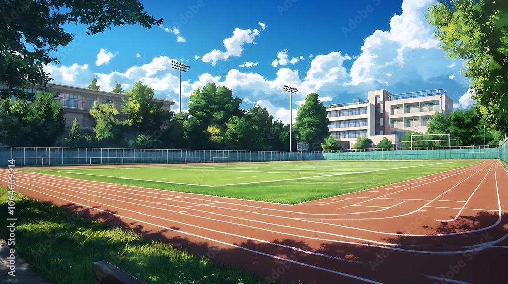 Fototapeta premium Sunny Day at the School Track and Field