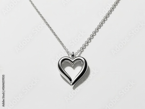Heart-shaped pendant necklace on a silver chain, white isolate background.