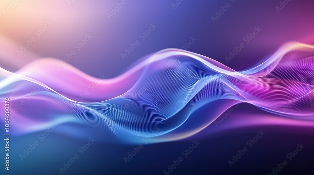 Naklejka premium A visually striking abstract background depicting digital waves and flowing lines in a gradient of purple and blue, perfect for creating an atmosphere of advancement and creativity in technology-relat