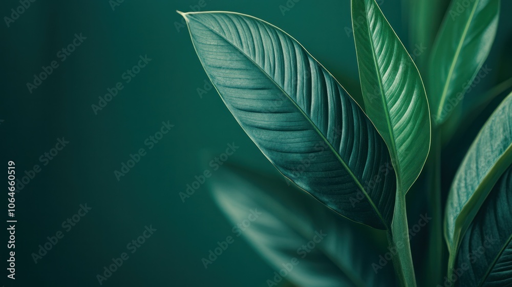 Obraz premium Unique plant macro shot with a green background, showcasing intricate details of the leaf in a fresh and natural style
