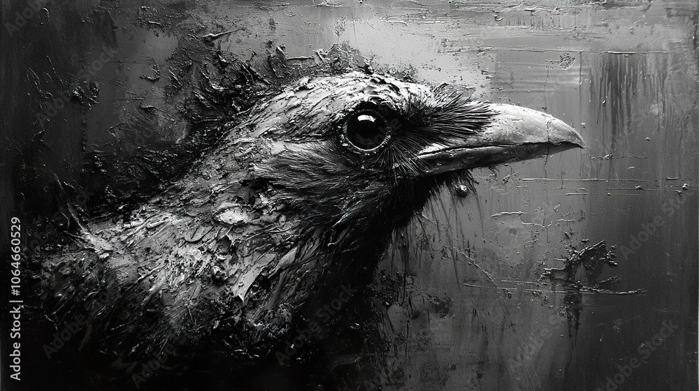 Black and White Crow Portrait Painting, Fine Art Print