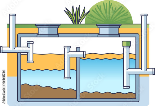 Illustration of a grease trap system showing pipes and water layers.