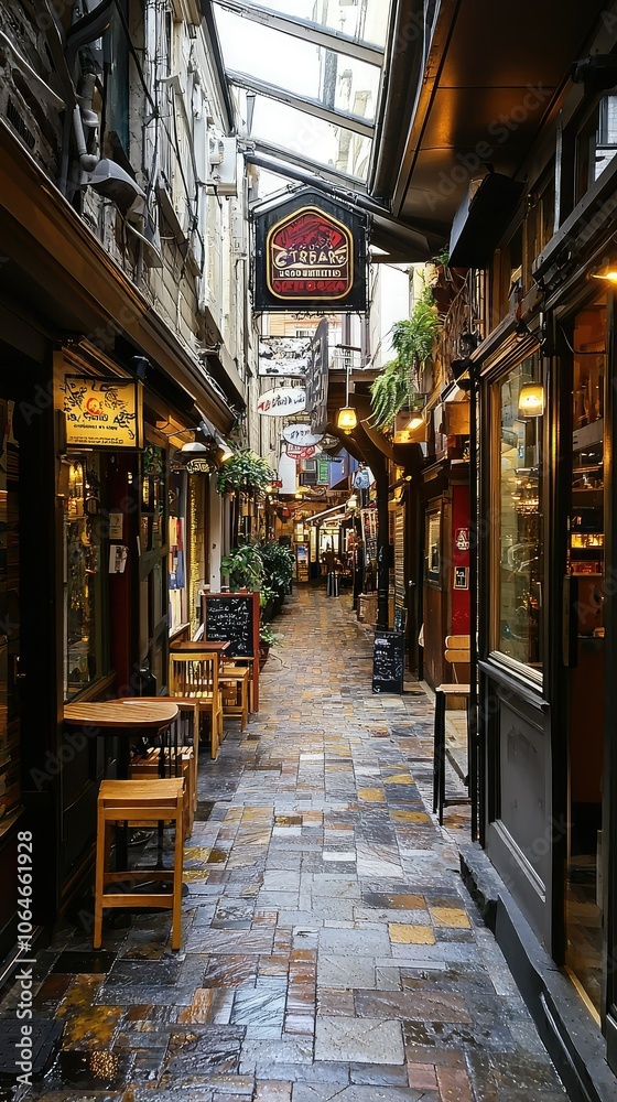 Fototapeta premium Bustling Alleyway in a Labyrinthine Cityscape