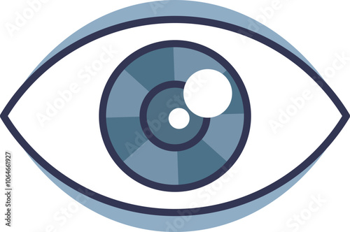 Minimalistic illustration of an eye with a blue iris and black pupil, symbolizing vision and perception.