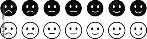 Emoji icon set. Feedback emoticon level scale for rating emojis happy smile neutral sad angry emotions. five facial expression emoticons