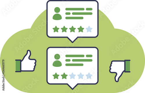 FeedbackCloud image with reviews, stars, thumbs up/down, symbolizing customer feedback.