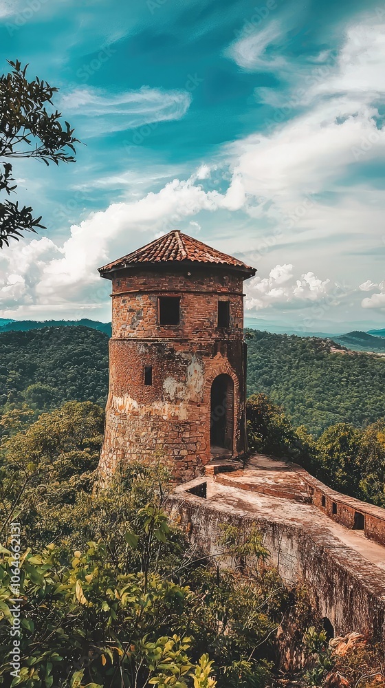 Fototapeta premium Historic Watchtower on a Hill Offering Scenic View
