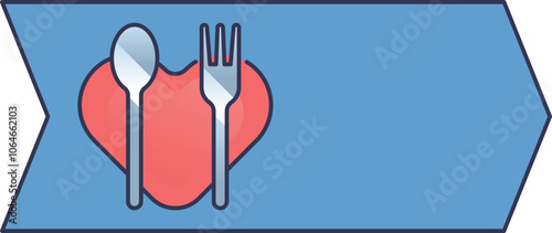 Heart with spoon and fork symbolizes food drive and community care.