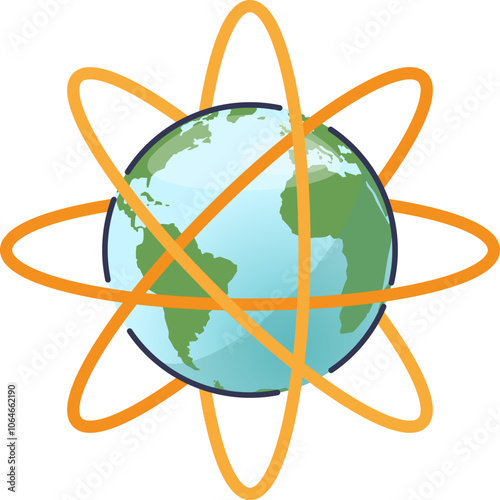 Illustration of a desktop globe with continents, symbolizing global connectivity and geography.