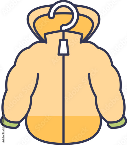 Illustration of a warm jacket on a hanger, symbolizing comfort and warmth.