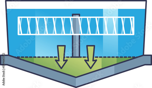 Illustration of a wastewater treatment lagoon mixer with arrows indicating flow.