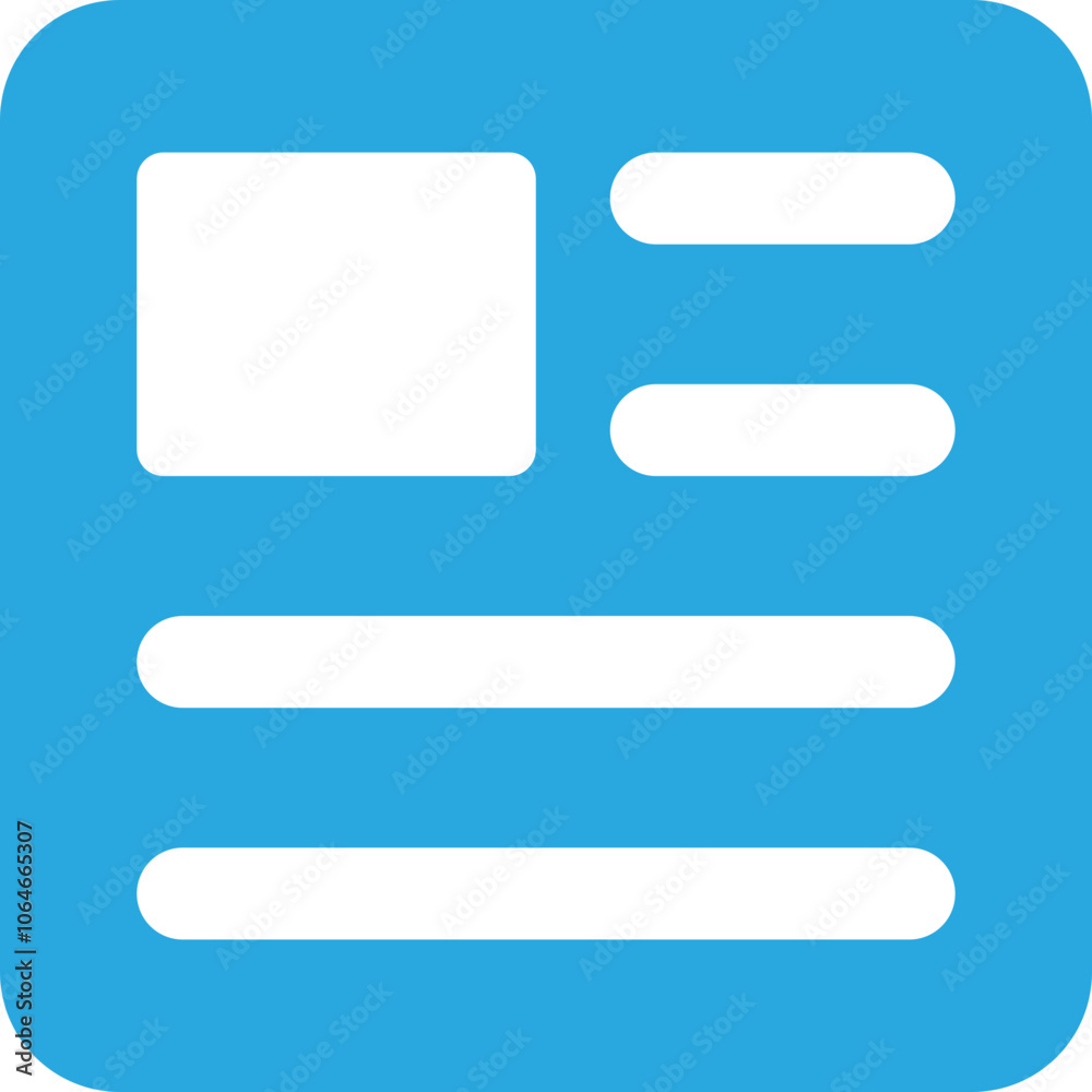 Blue webpage icon with text and image layout, symbolizing digital content. Blue webpage icon with text and image layout, symbolizing digital content.