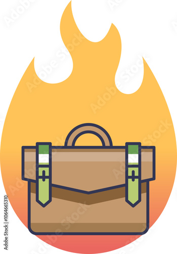 A briefcase engulfed in flames symbolizes work burnout and stress.