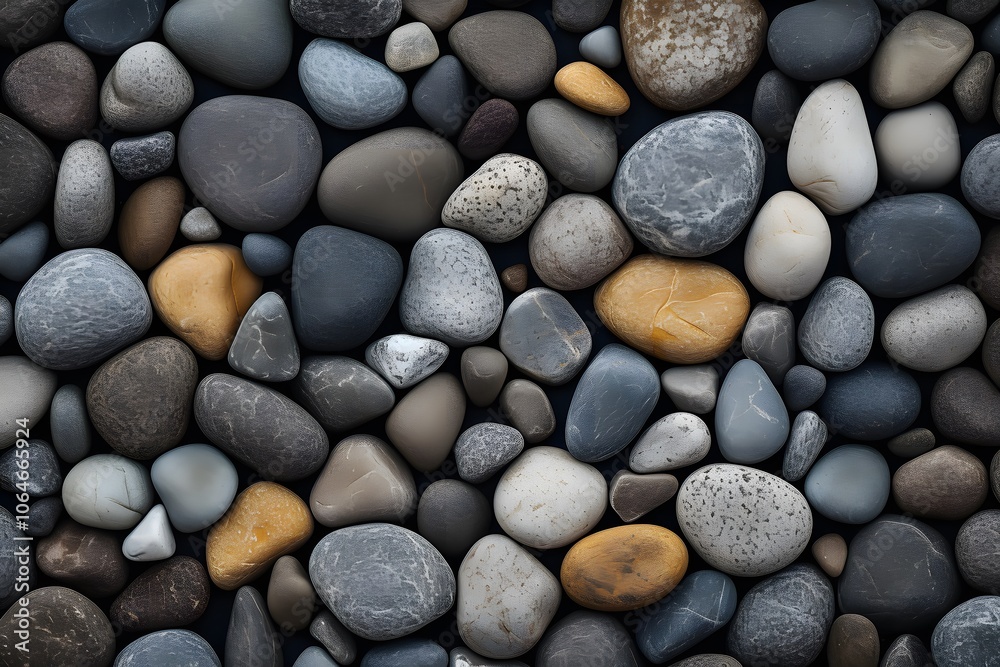 A close-up view of various smooth stones in different colors and sizes. A close-up view of various smooth stones in different colors and sizes.
