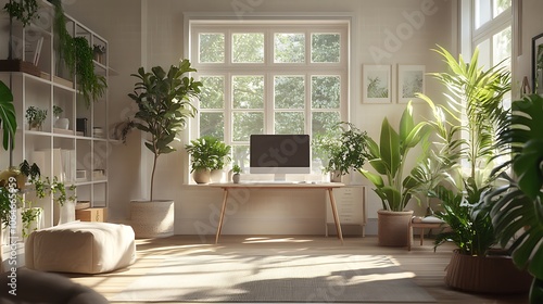 Modern Home Office with Abundant Greenery