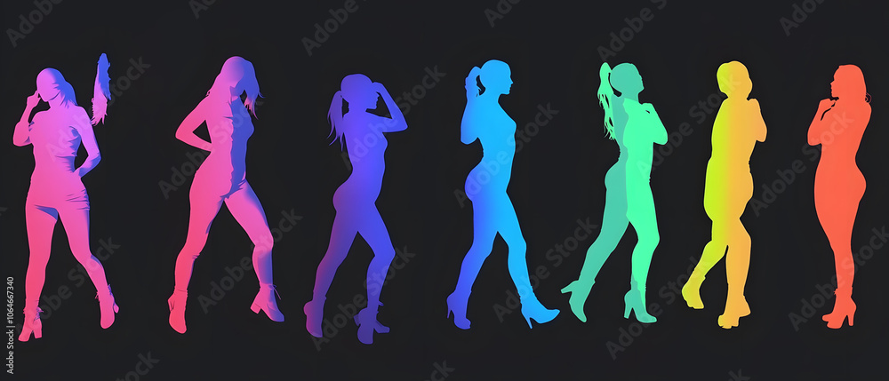 Colorful Silhouettes of Women Dancing in a Nightclub Colorful Silhouettes of Women Dancing in a Nightclub