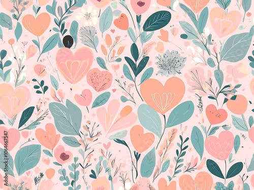 Wallpaper Mural abstract simple pastel flowers in shape of  heart. Flat design  for Valentiness Day Torontodigital.ca