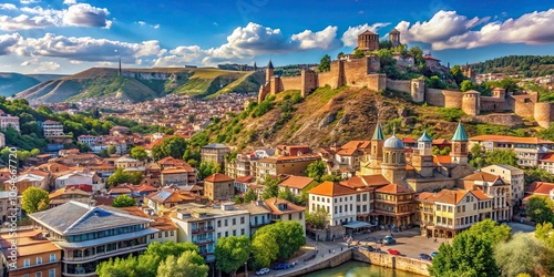 Stunning panoramic view of historic old town Tbilisi Georgia, Tbilisi, Georgia, old town, cityscape