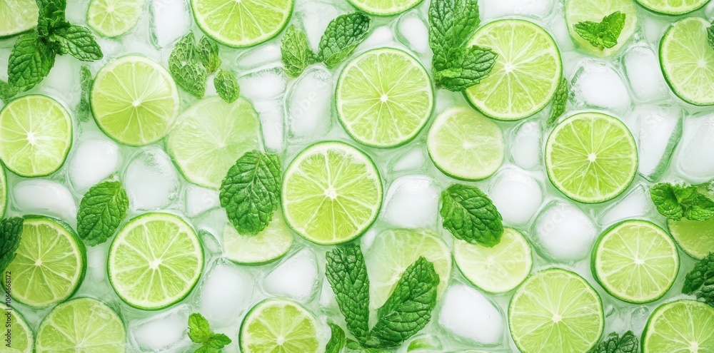 Ice Cold Mojito with Fresh Mint and Lime, Perfect Refreshing Drink for Hot Summer Days Ice Cold Mojito with Fresh Mint and Lime, Perfect Refreshing Drink for Hot Summer Days