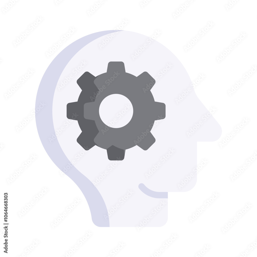 A head with a gear, representing strategic thought and planning A head with a gear, representing strategic thought and planning