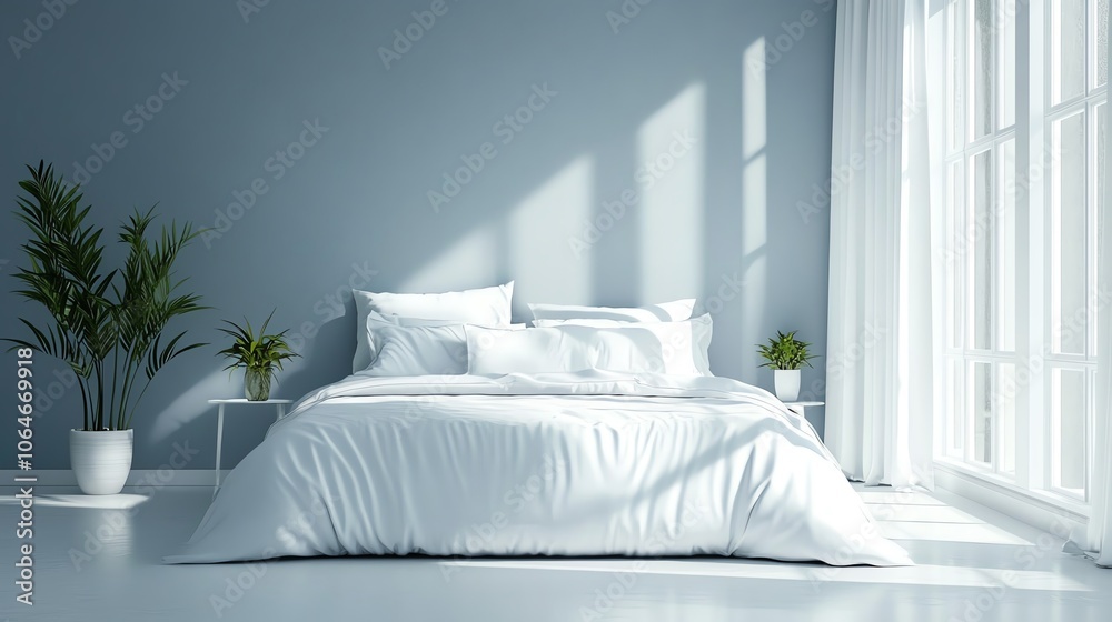 Modern bedroom with a serene atmosphere