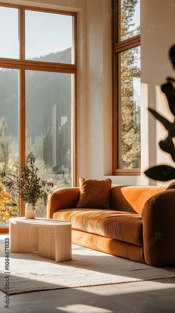 Fototapeta premium Contemporary Living Room with Statement Sofa and Light