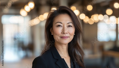 Free Download Confident Asian Businesswoman in Modern Office Space - GFXLoad