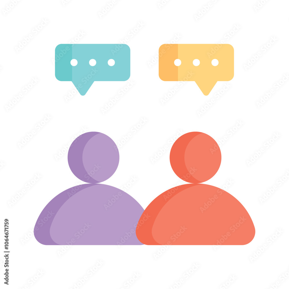Two people with speech bubbles, symbolizing team discussion or chat Two people with speech bubbles, symbolizing team discussion or chat