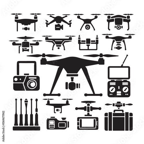 Drone bundle silhouette vector  on white background 10 eps