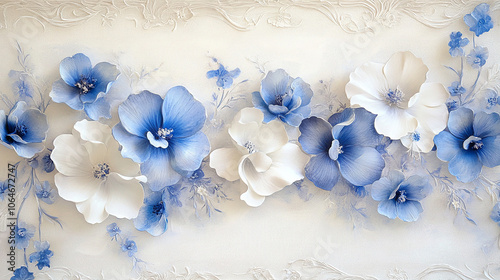 Floral frame with blue and white flowers wallpaper