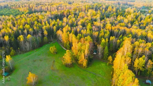 Bazhukovo, Russia. Sunrise. Early morning. Autumn landscape. Deer streams. Nature park in a wooded area, MasterShots, Spiral forward, Rocket photo