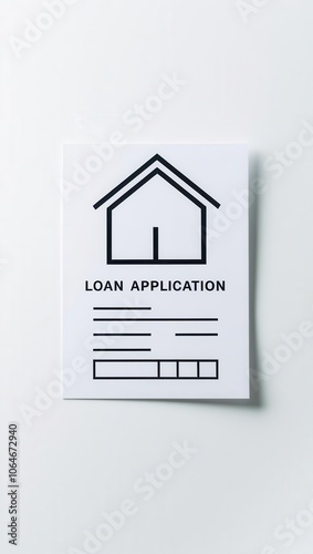 Loan application form with house icon on a white isolated background.