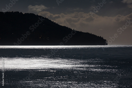 Moonlight on Freshwater Bay, Port Angeles, Washington State. photo