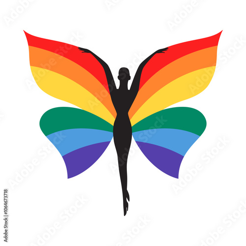 
Gay Pride Butterfly. LGBTQ gay pride flag colors. Text Lgbt Pride Month. Illustration, Vector, Poster, Background or wallpaper. 