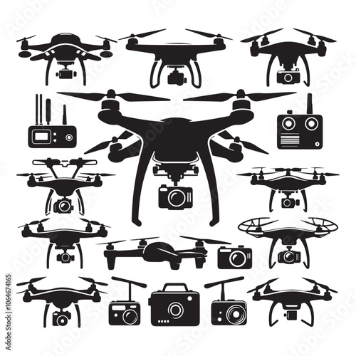 Drone bundle silhouette vector  on white background 10 eps