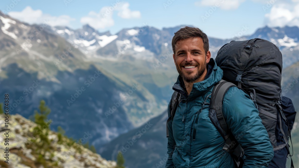Smiling man with backpack enjoying a scenic hike in nature, embracing adventure and the great outdoors. Smiling man with backpack enjoying a scenic hike in nature, embracing adventure and the great outdoors.