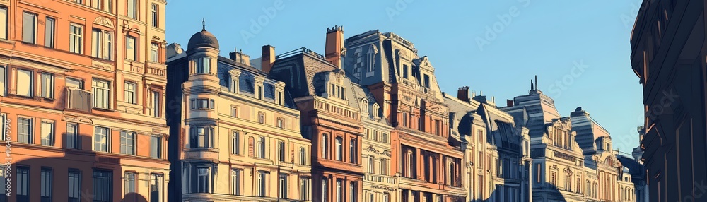 Fototapeta premium Row of Historic Buildings with Ornate Facades and Windows