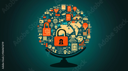 An infographic-style illustration of an intellectual property ,protected ideas, Generative AI
