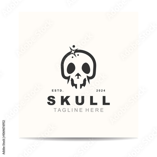 Skull skeleton logo vintage template idea on white background