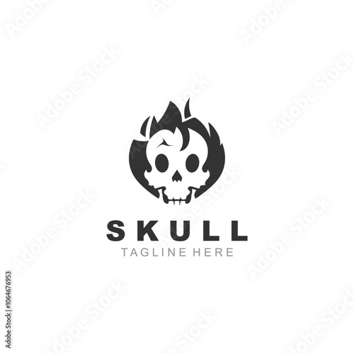 Skull skeleton logo vintage template idea on white background